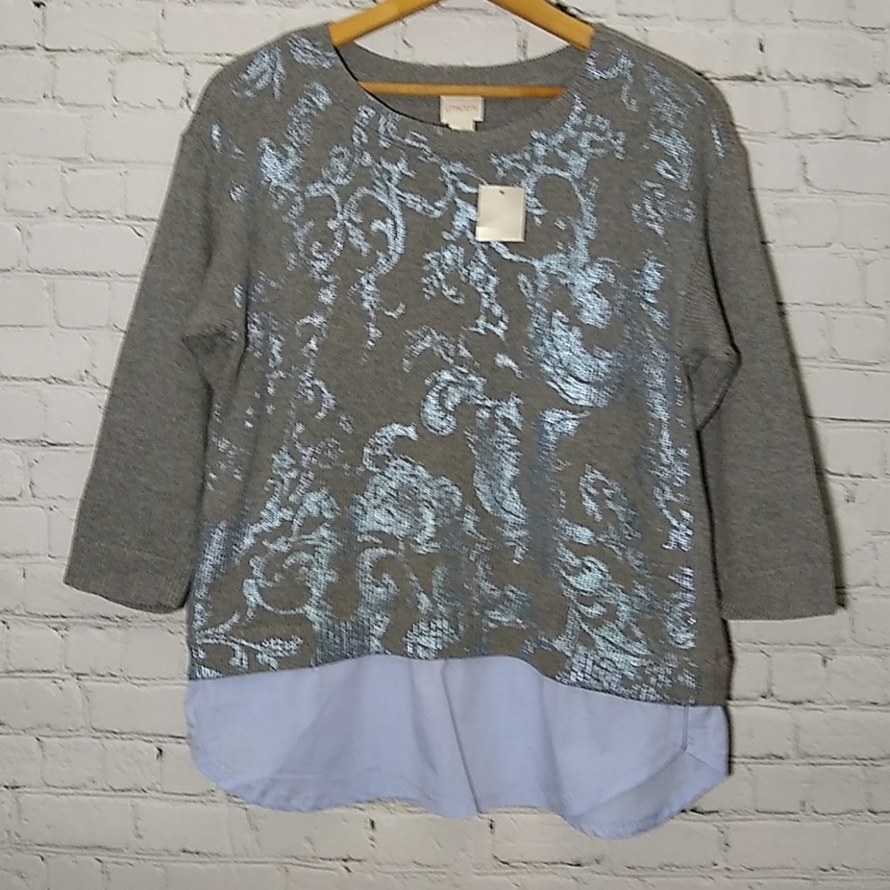 NWT Chico's  Foiled Floral Sweater 1(M) Pullover